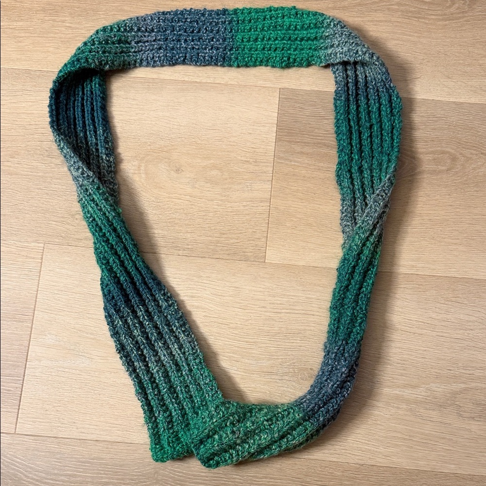 Green and Blue Knit Infinity Scarf